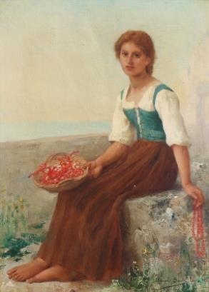 A Woman Selling Corals on Capri by Edouard Alexandre Sain, 1896