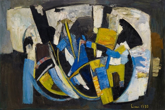 Komposition weiss-blau-gelb-schwarz by Carl Walter Liner, 1970