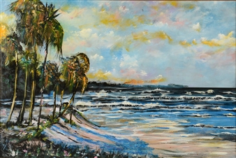 ''Beach Scene with Palms and Surf'' - Michael Sears