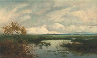 Flache Herbstlandschaft mit Weiher - Nikolai Alexandrovich Sergeev