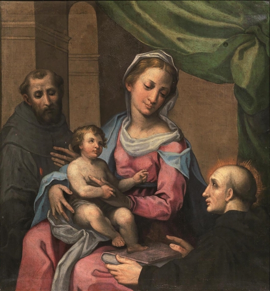 SACRA FAMIGLIA CON SANTO BENEDETTINO by Emilian School, 16th Century