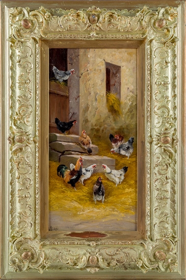 Hühner vor Stalltür by A. Prehn