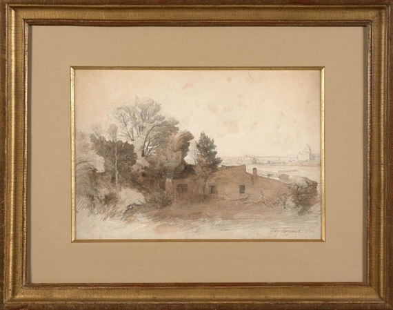 Vue d'une villa à Rome by Félix Ziem