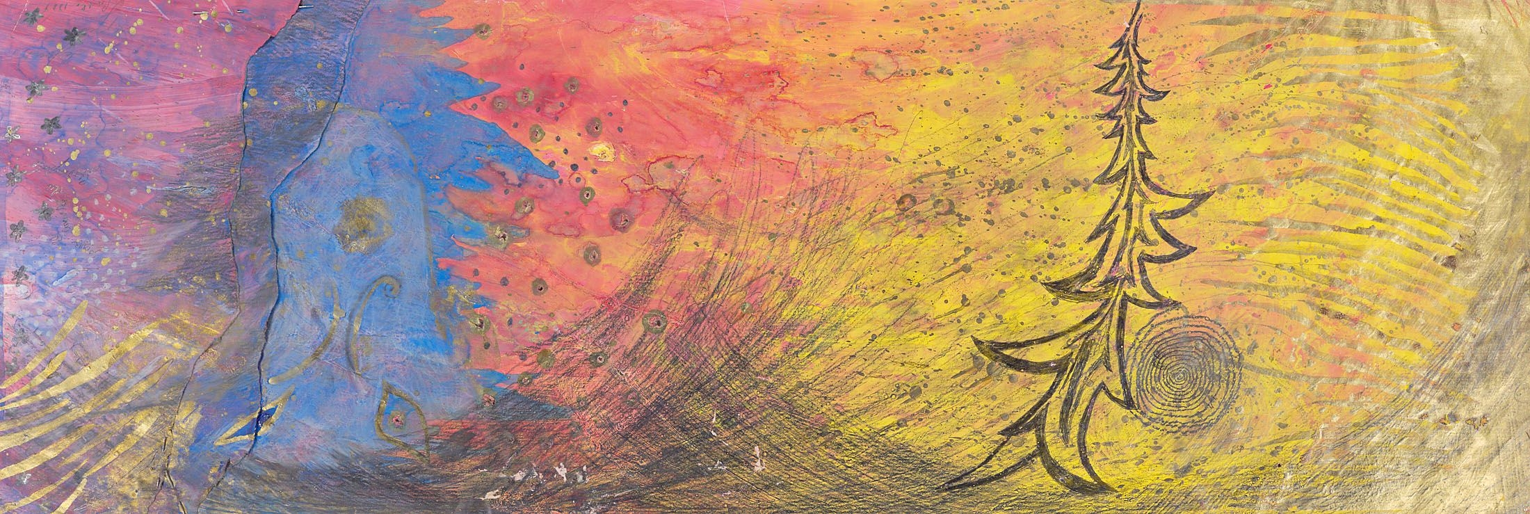 Artwork by Michael Buthe, Untitled, Made of Gouache, pencil, gold varnish, paper collage and safety pin on paper