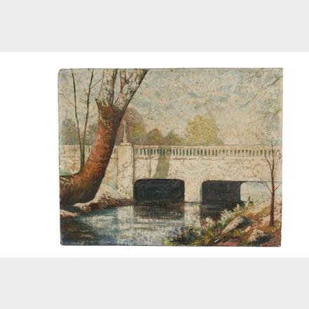 Artwork by Peter Knorr, City Park Bridge on one side, Made of Double-Sided Painting