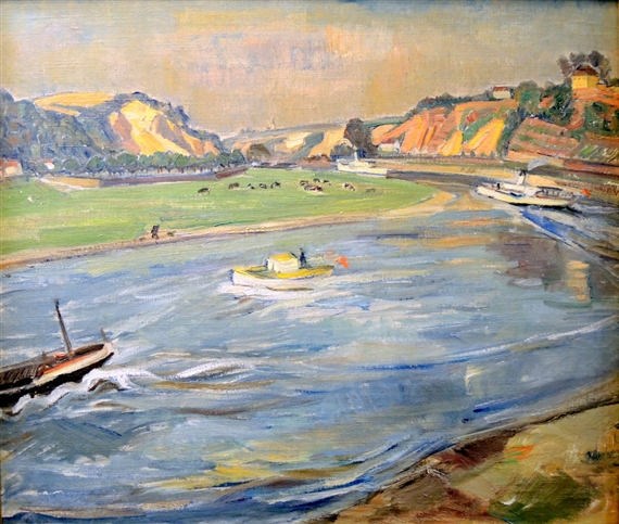 Donaulandschaft mit Booten - Gerta Springer