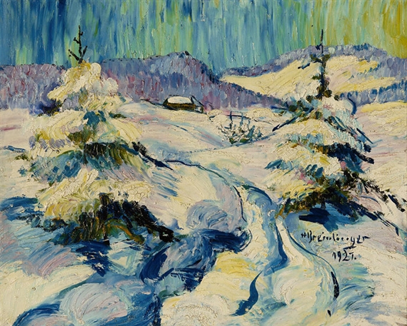 Verschneite Hügellandschaft by Hans Breinlinger, 1921