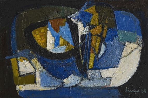 Komposition blau-gelb-weiss