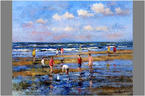 'Geanimeerd strandzicht' by Arie C. Van Noort