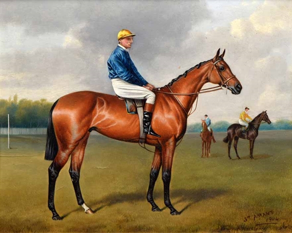 The Racehorse St. Amant with Kempton Cannon up, Winner of the Epsom Derby by Alfred Wheeler, 1904