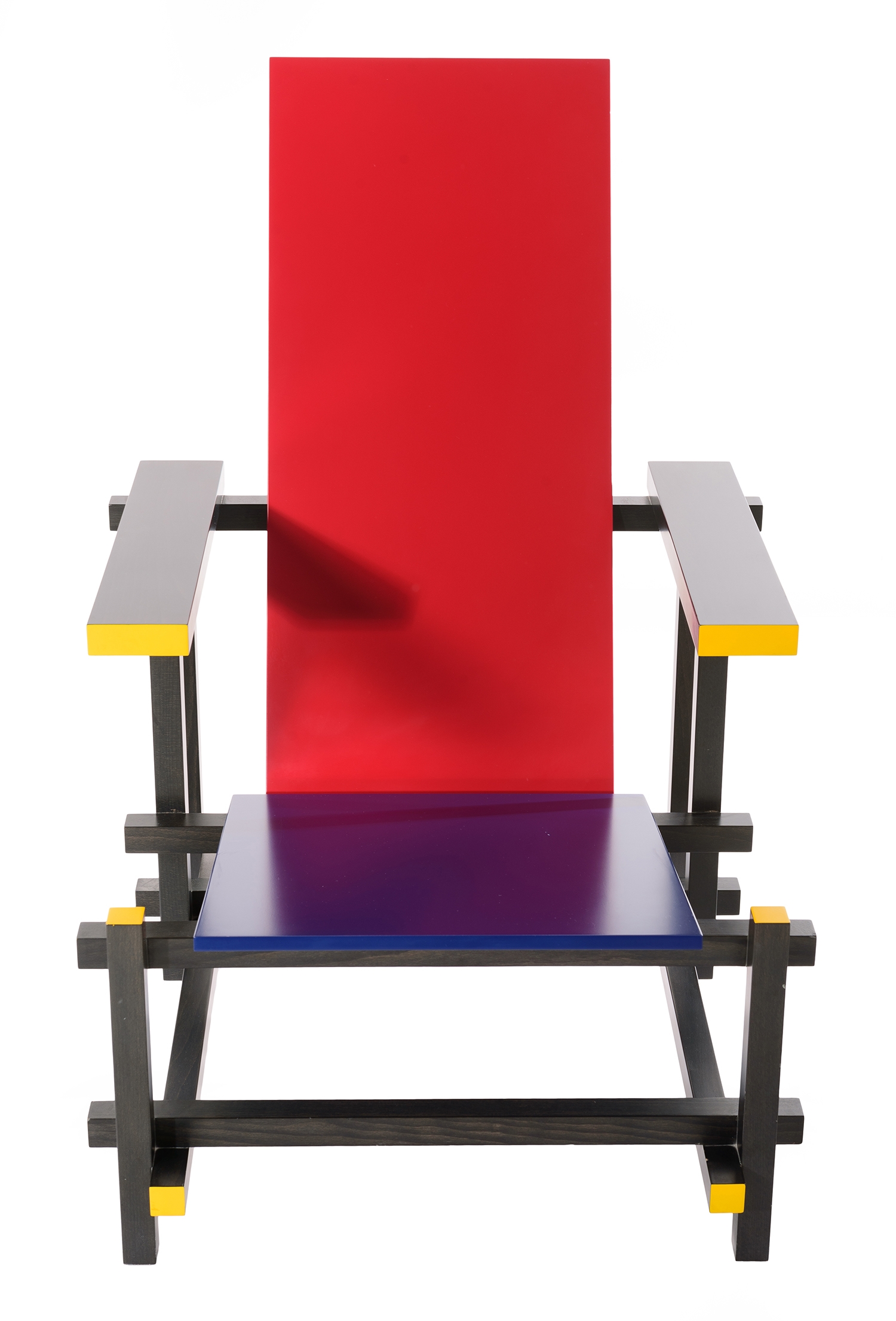 Artwork by Gerrit Rietveld, 635 'RED AND BLUE' CHAIR FOR CASSINA, Made of Frame black dyed beech with blue seat and red back rest in painted plywood