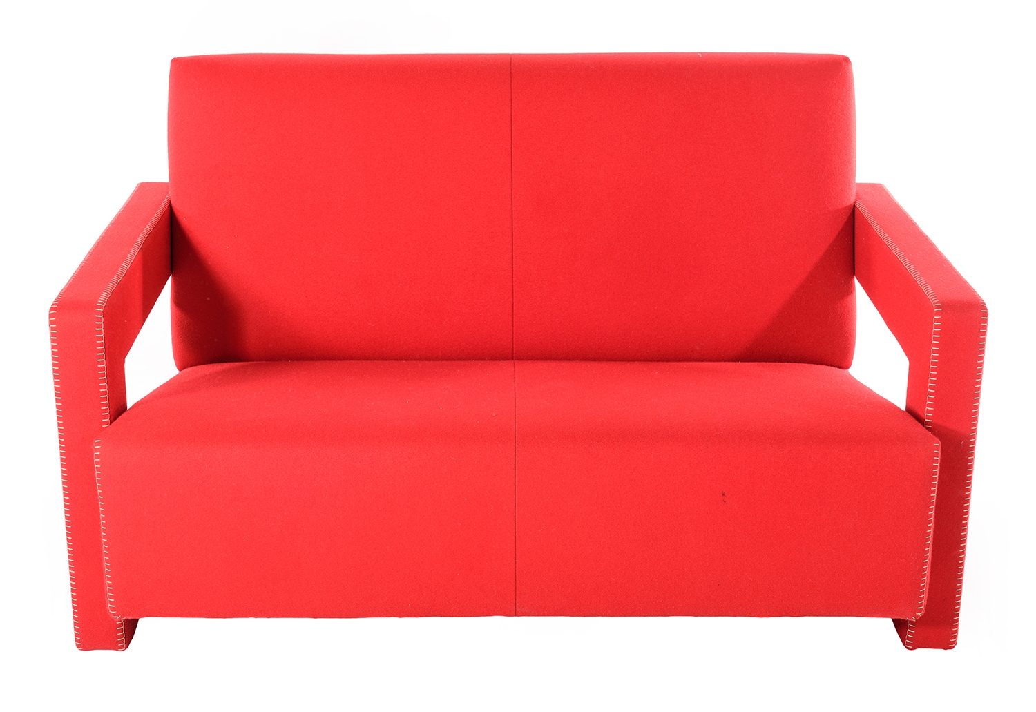 Artwork by Gerrit Rietveld, 'UTRECHT' 637 SOFA FOR CASSINA, Made of Steel frame, red fabric upholstery with fine white stiching