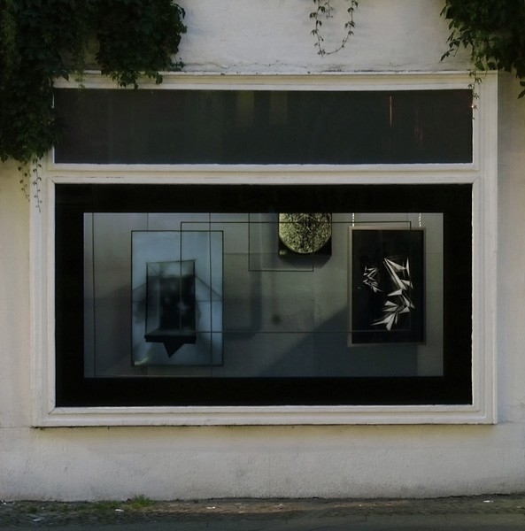 Artwork by Alexandra Hopf, Display (Installation: The Destiny Maschine), Made of Spray paint on glass