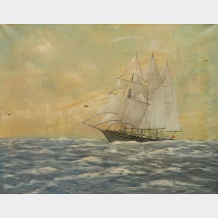 Three Master in Full Sail by Bernard Finegan Gribble