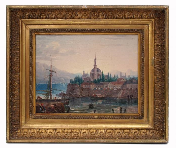 Artwork by Louis Dupré, Janina Ioannina: The Port Scene with Ships, Made of Oil on canvas