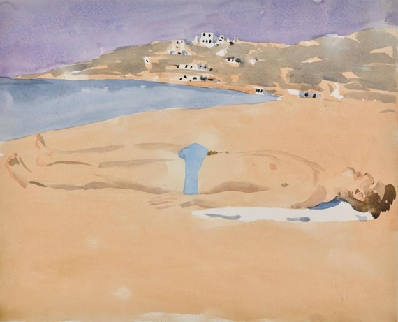 Reclining Male on a Beach by Patrick Procktor