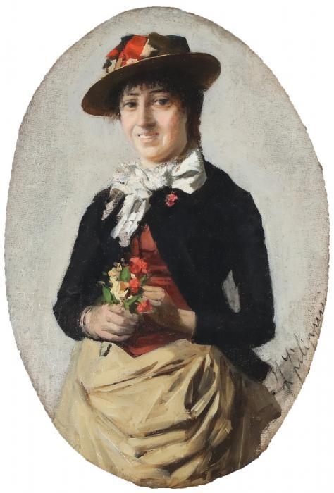 Artwork by Francesco Filippini, Ritratto di donna, Made of Oil on canvas on cardboard