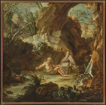 Anthony the Great in conversation with Paulus - Master B. F.