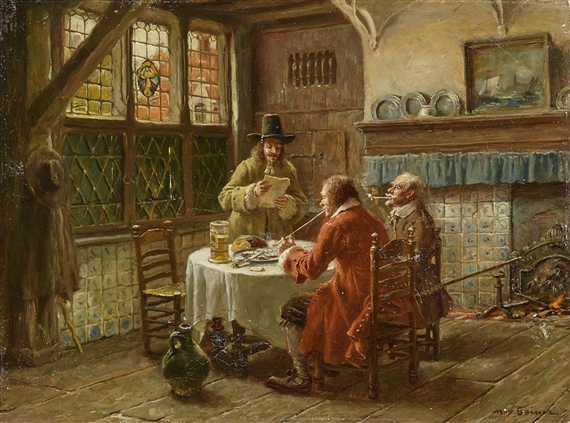 Max Gaisser | Group of Men and Innkeeper in an old Dutch Room | MutualArt