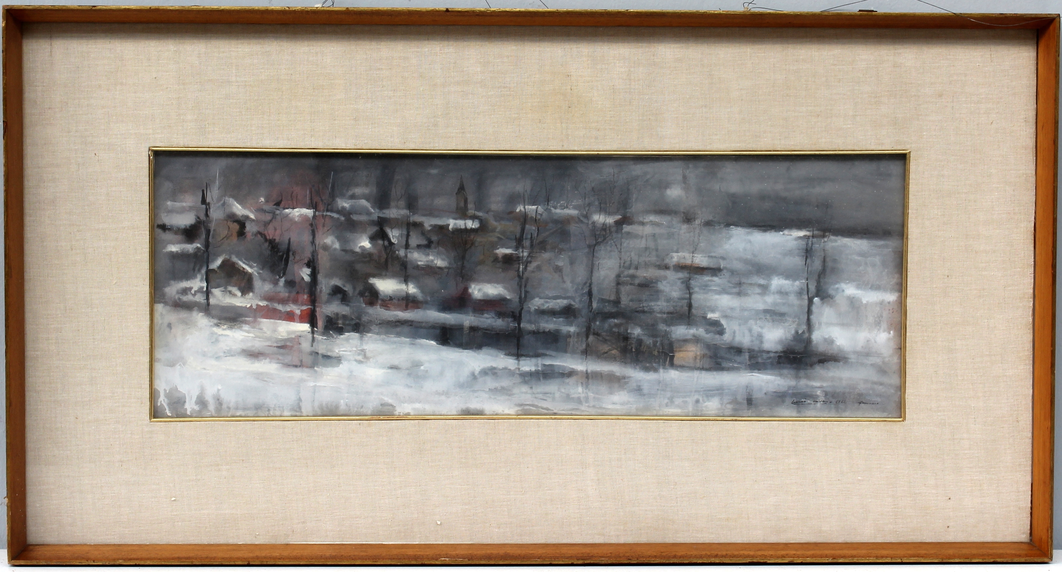 Artwork by Lucio Riva, "Paesaggio invernale", Made of mixed technique on paper