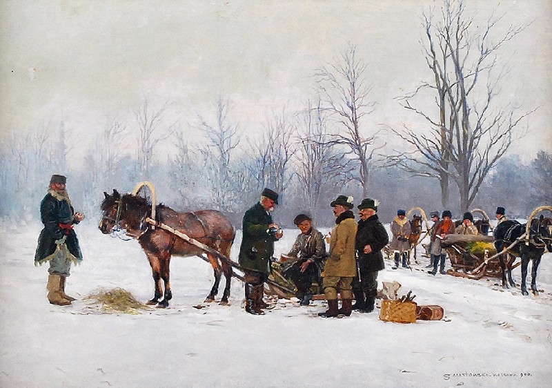 Artwork by Stanisław Masłowski, Na polowaniu, Made of oil on board