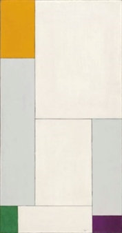 Composition émanante de l'équation y=-ax2+bx+18 avec accord de orangé, vert, violet - Georges Vantongerloo