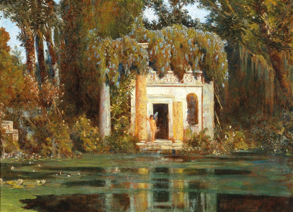 Park Landscape with Pond and Sprite by Max Roeder, 1901