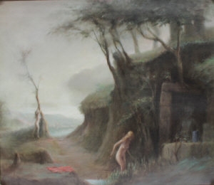 Naked figures by a pool by Harry Holland