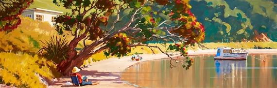 Relaxing under Pohutukawa by Simon Williams