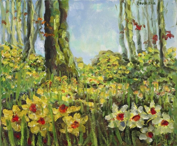 Beukenbos met narcissen by Anke Brokstra, 1980-1989
