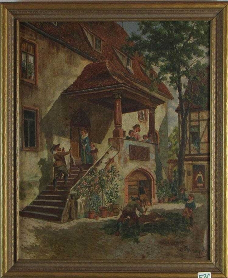 Depicting A Scene In An Exterior Courtyard Of Men Coming Back From The Hunt by Otto von Ruppert