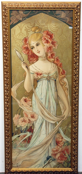 Standing woman holding a mirror by Mary Golay