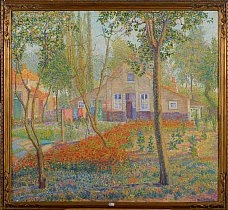 Jardin fleuri devant une fermette - Louis Merlin