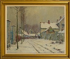 Vue d’une rue de village enneigée by Emmanuel Vierin