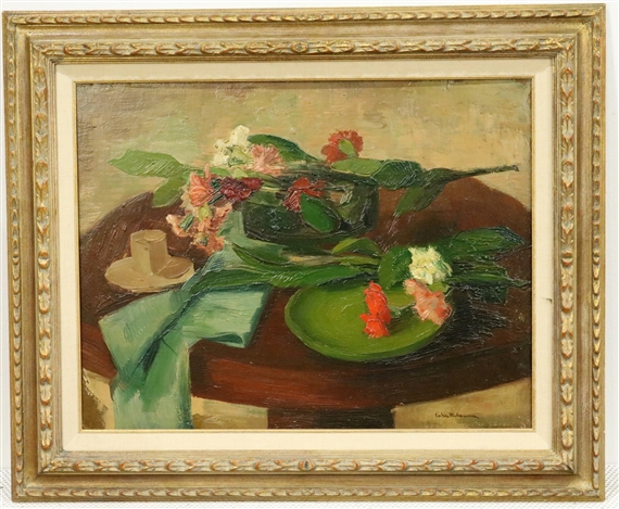 Stilleven met anjers op een tafel by Coba Ritsema