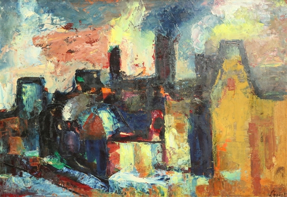 Abstract stadsgezicht by Engelbert L'Hoëst