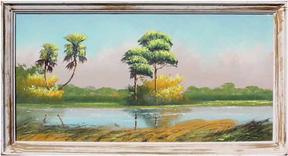 Florida Highwaymen backwaters scene with stand of trees by Alfred Hair