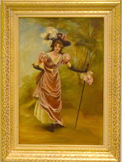 Young lady in fancy red/pink dress by Continental School, 19th Century, 1900