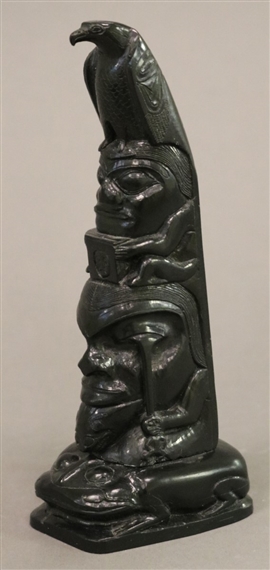 TOTEM  WITH EAGLE, HUMAN, SHAMAN, OTTER AND FROG BASE by Arthur Moody, 1958