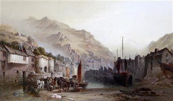 Fishing village with fishermen unloading a catch - M. Gibbons