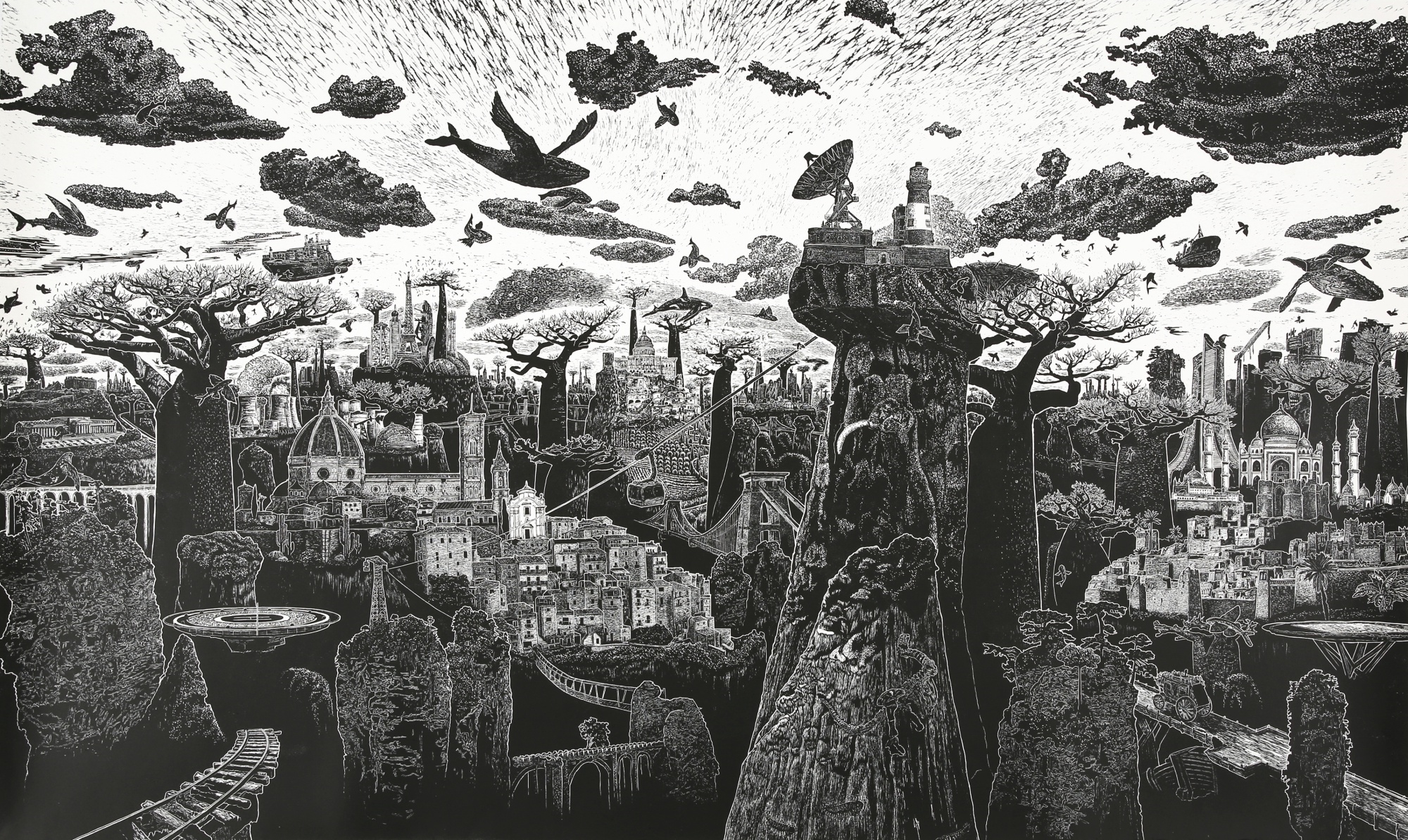 Artwork by Ade Adesina, THE QUESTIONS, Made of linocut on paper