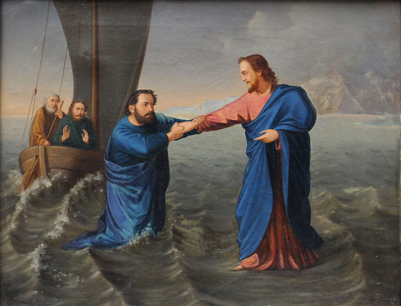 Artwork by Nazarene School, 19th Century, Jesus and Petrus at the Sea of Galilea, Made of oil on canvas