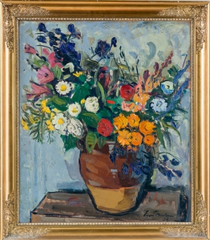 Bunter Sommerstrauß in Tonvase - Ellen Nielsen