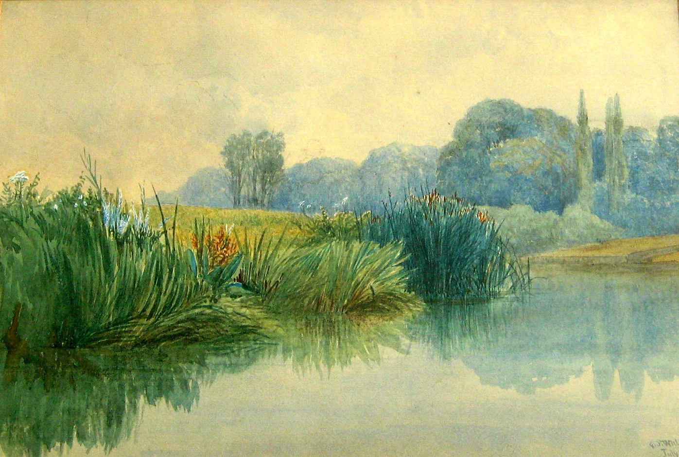 George Stanfield Walters | Reeds at Lake's Edge (1866) | MutualArt