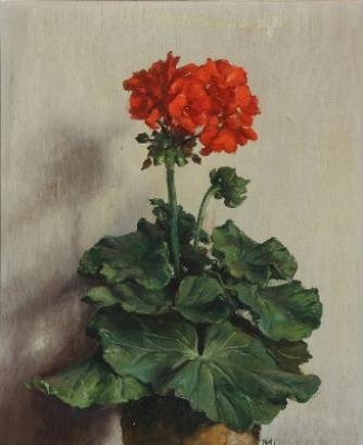 Still life with a red in a flowerpot by Marinus Nielsen