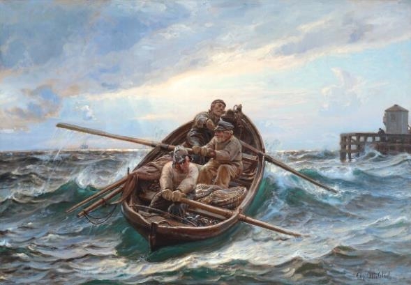 Christian Mølsted | Fishing boats in rough seas near Dragør | MutualArt