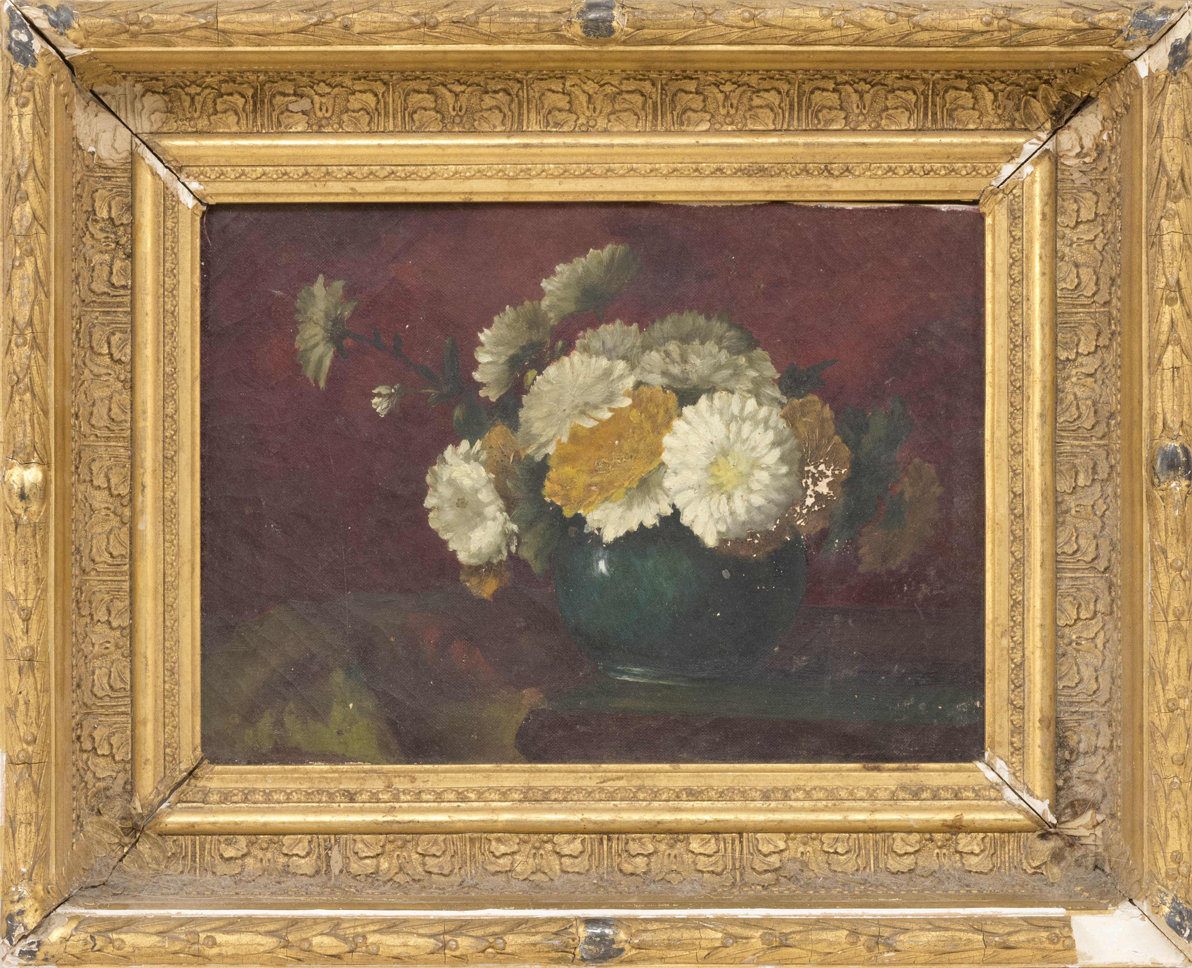Artwork by Bosnian School, 20th Century, Flowers in a blue vase, Made of Oil on canvas