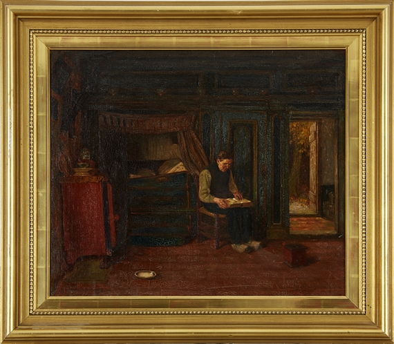 Interiör med Läsande Man by Ferdinand Fagerlin, 1878