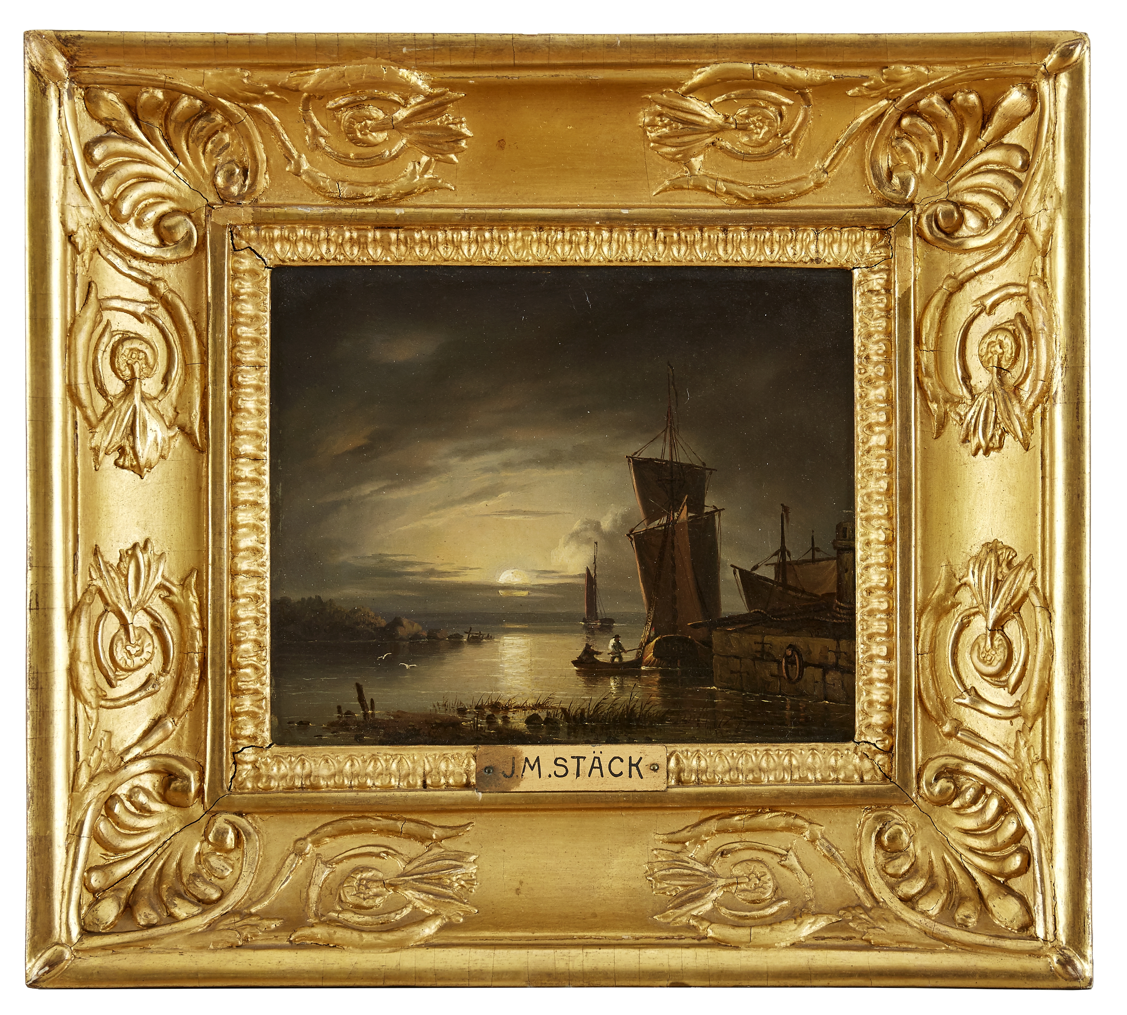 Artwork by Joseph Magnus Stäck, Förtöjda Båtar i Hamn, Made of Oil on canvas