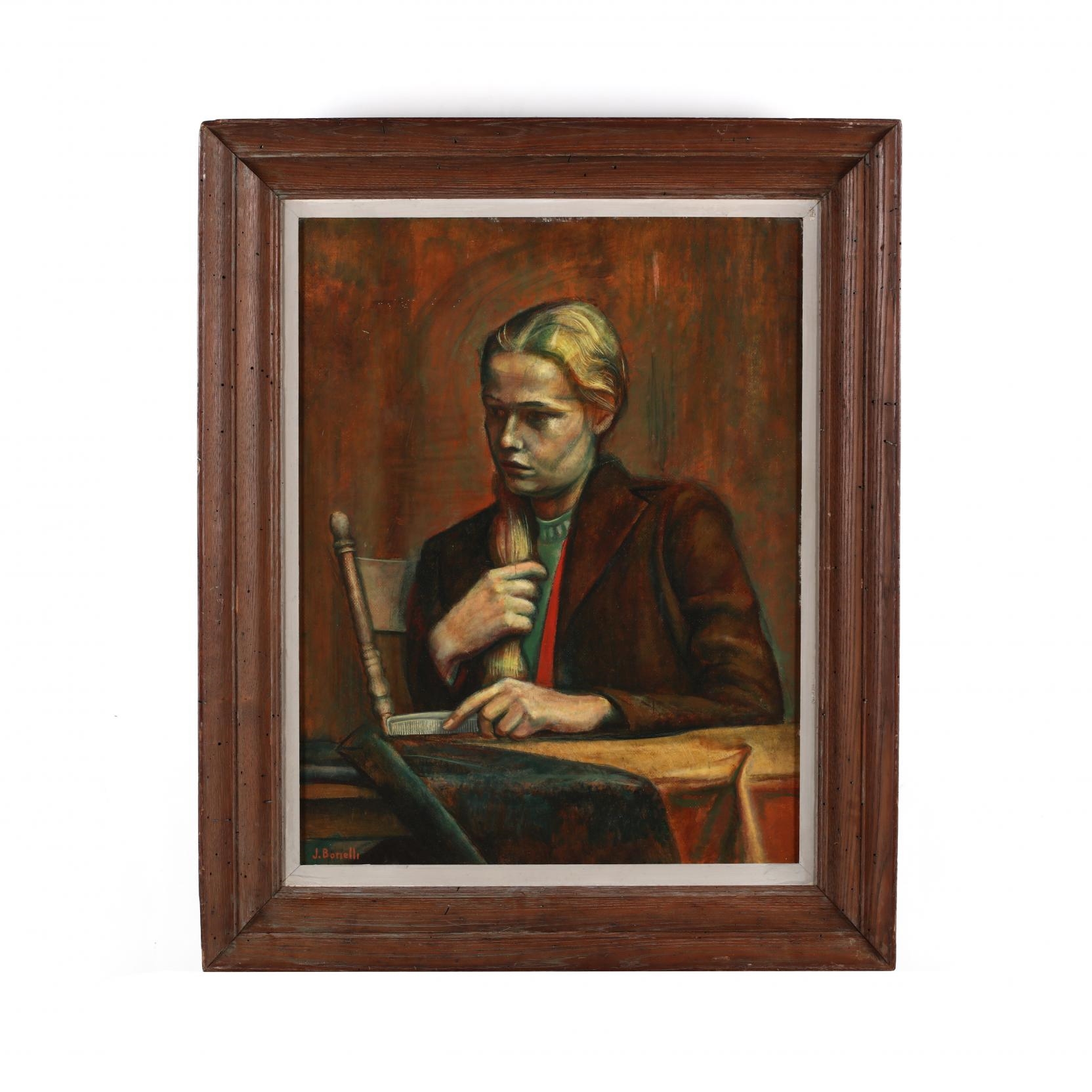 Artwork by James P. Bonelli, Girl With Comb, Made of oil on board
